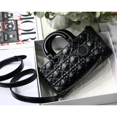 Dior Lady D-Joy Medium Bag In Black Calfskin with Diamond Motif