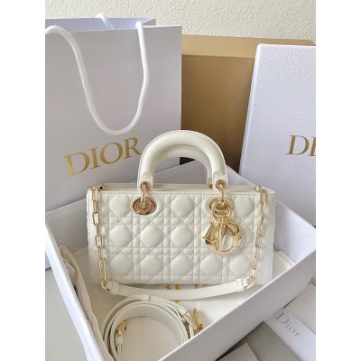 Dior Lady D-Joy Medium Bag In White Cannage Lambskin