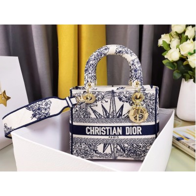 Dior Lady D-Lite Medium Bag In Blue Multicolor Reve d'Infini Embroidery