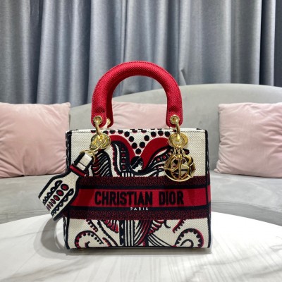 Dior Lady D-Lite Medium Bag In White Multicolor Cupidon Embroidery