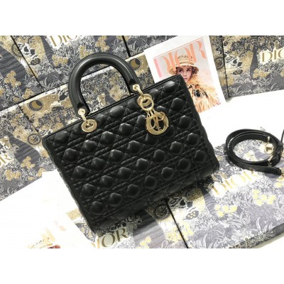 Dior Lady Dior Large Bag In Black Cannage Lambskin