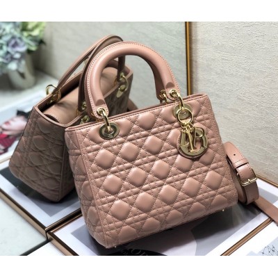 Dior Lady Dior Medium Bag In Blush Cannage Lambskin