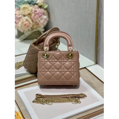 Dior Lady Dior Mini Bag with Chain in Blush Cannage Lambskin