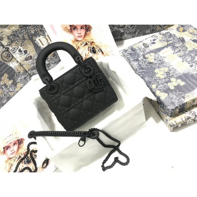 Dior Lady Dior Mini Chain Bag In Black Ultramatte Calfskin