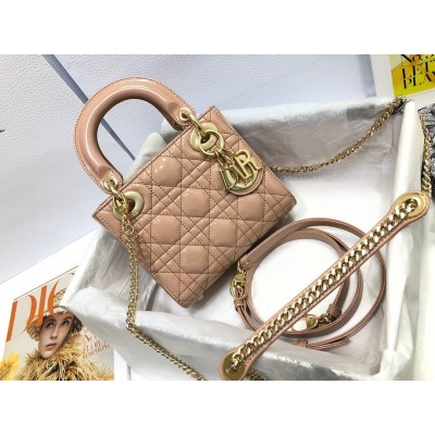 Dior Lady Dior Mini Chain Bag with Chain in Nude Patent Calfskin