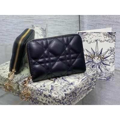 Dior Lady Dior Voyageur Small Coin Purse in Black Lambskin