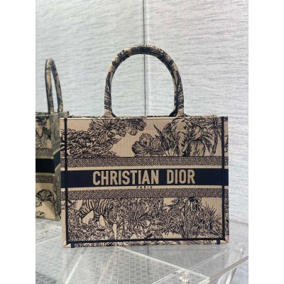 Dior Medium Book Tote Bag In Beige Toile de Jouy Voyage Embroidery