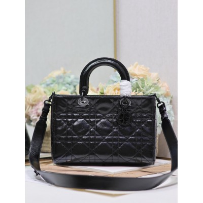 Dior Medium Lady D-Sire My ABCDior Bag in Black Crinkled Calfskin