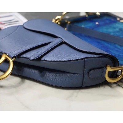 Dior Saddle Bag In Denim Blue Grained Calfskin