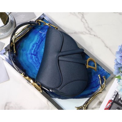 Dior Saddle Bag In Indigo Blue Grained Calfskin