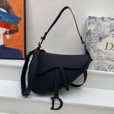 Dior Saddle Bag with Strap in Black Ultramatte Calfskin