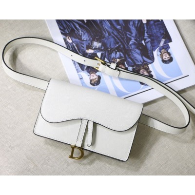 Dior Saddle Belt Bag In White Grained Calfskin