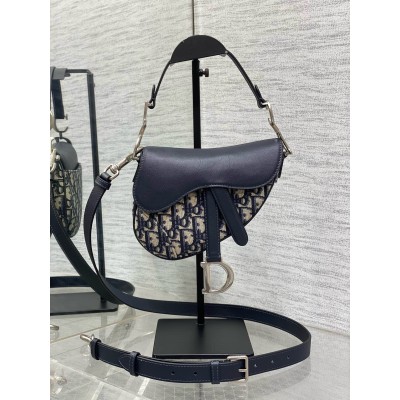 Dior Saddle Mini Bag with Strap in Oblique Jacquard and Calfskin