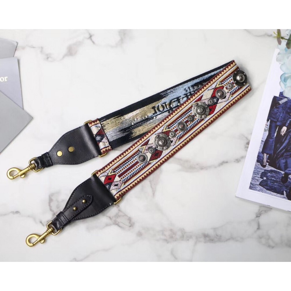 Dior Shoulder Strap in Multicolored Embroidery Canvas with Medallions