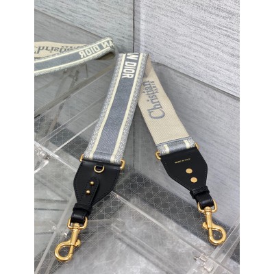 Dior Shoulder Strap with Ring in Grey Embroidery Canvas