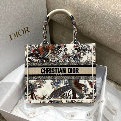 Dior Small Book Tote Bag In White Jardin d'Hiver Embroidery