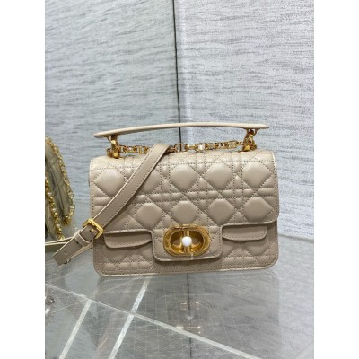 Dior Small Jolie Top Handle Bag in Beige Cannage Calfskin