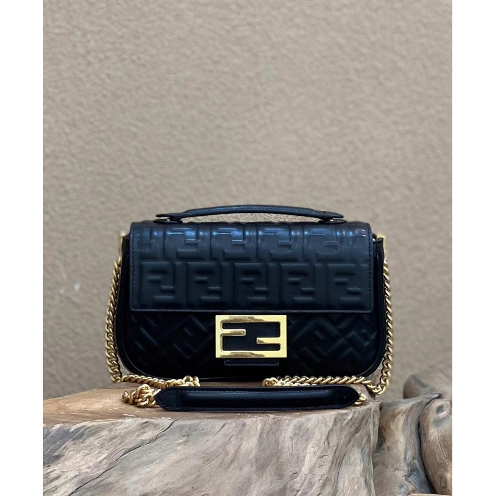 Fendi Baguette Chain Midi Bag In Black Nappa Leather LDBS240989