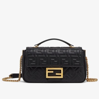 Fendi Baguette Chain Midi Bag In Black Nappa Leather LDBS240989