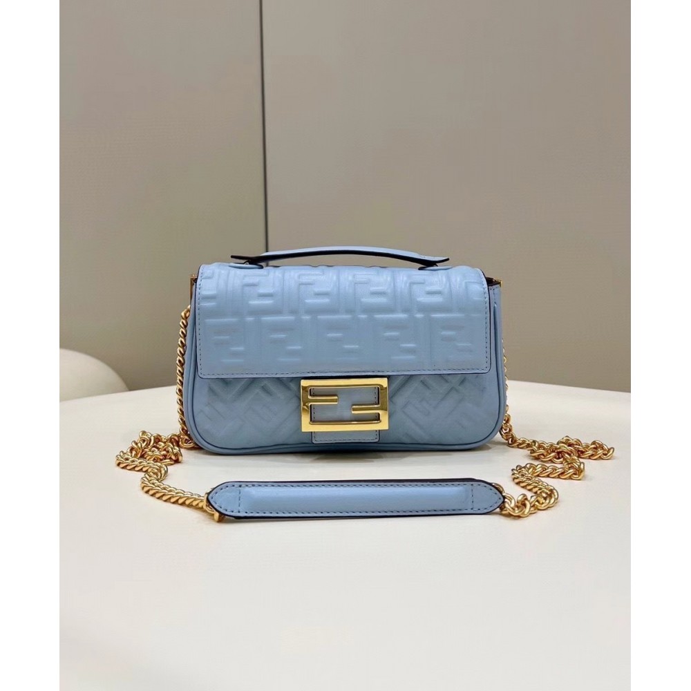 Fendi Baguette Chain Midi Bag In Blue Nappa Leather LDBS240990