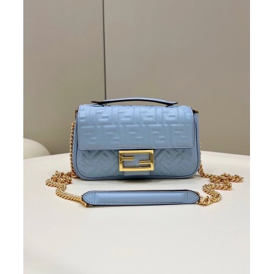 Fendi Baguette Chain Midi Bag In Blue Nappa Leather LDBS240990