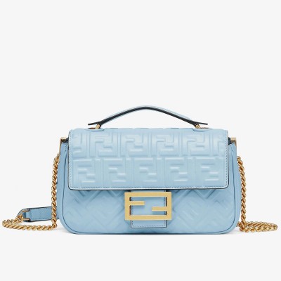 Fendi Baguette Chain Midi Bag In Blue Nappa Leather LDBS240990