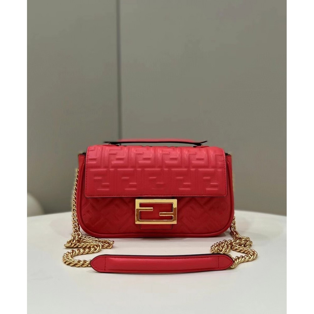 Fendi Baguette Chain Midi Bag In Red Nappa Leather LDBS240992