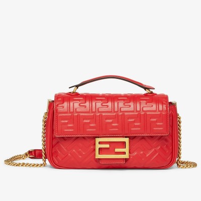 Fendi Baguette Chain Midi Bag In Red Nappa Leather LDBS240992