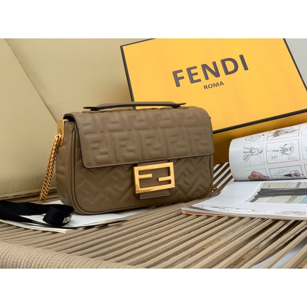 Fendi Baguette Chain Midi Bag In Taupe Nappa Leather LDBS240993