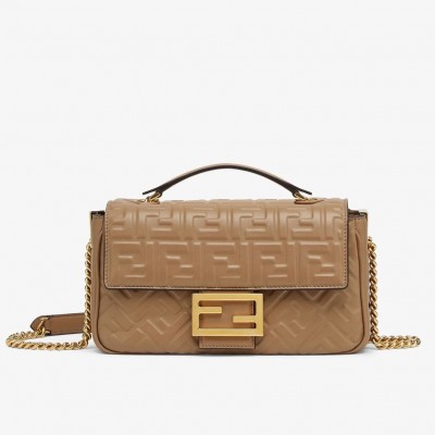 Fendi Baguette Chain Midi Bag In Taupe Nappa Leather LDBS240993