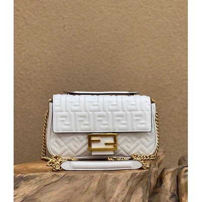 Fendi Baguette Chain Midi Bag In White Nappa Leather LDBS240994