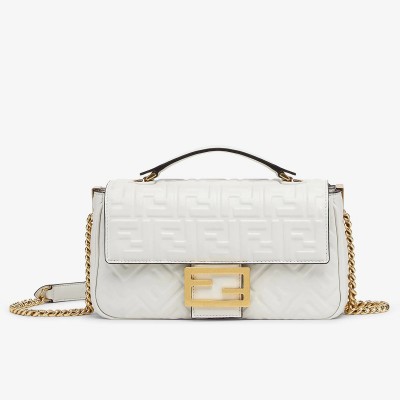 Fendi Baguette Chain Midi Bag In White Nappa Leather LDBS240994