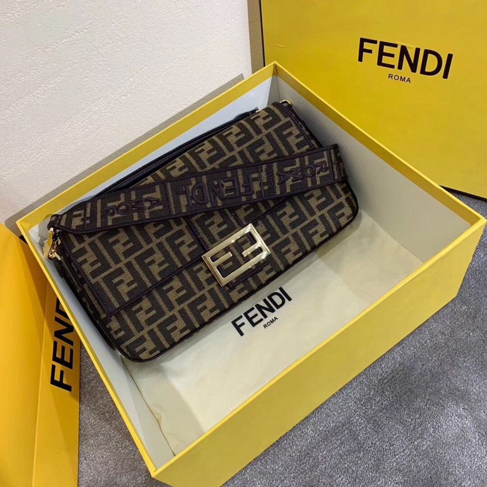 Fendi Baguette Large Bag In FF Fabric With Black Trim LDBS240995