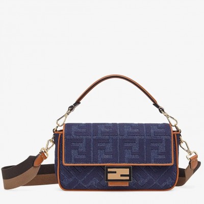 Fendi Baguette Medium Bag In Blue Denim LDBS240999