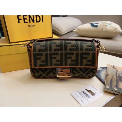 Fendi Baguette Medium Bag In Green Denim LDBS241003