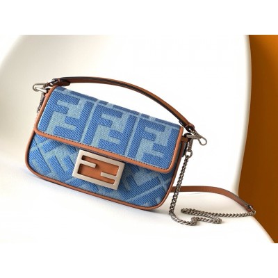 Fendi Baguette Mini Bag in Denim with FF Embroidery LDBS241009