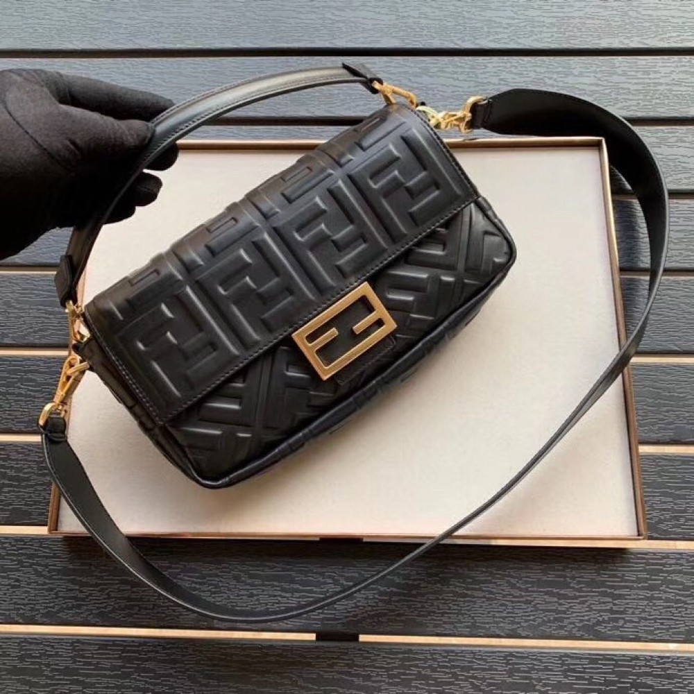 Fendi Black FF Motif Medium Baguette Bag LDBS241023