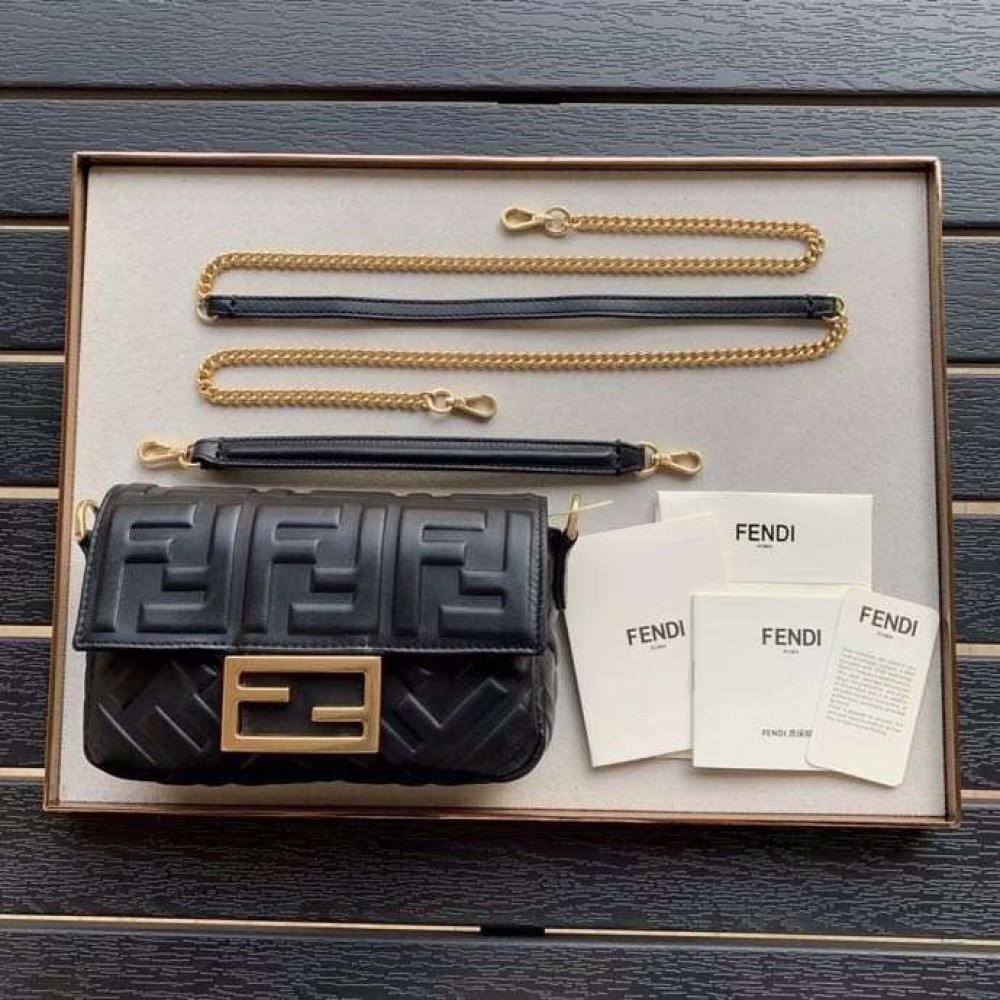 Fendi Black FF Motif Mini Baguette Bag LDBS241024