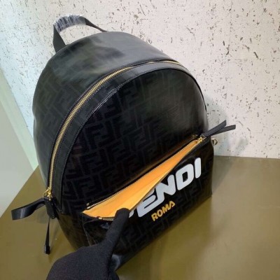 Fendi Black Glazed Fabric Large Backpack LDBS241026