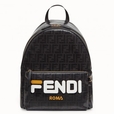 Fendi Black Glazed Fabric Large Backpack LDBS241026