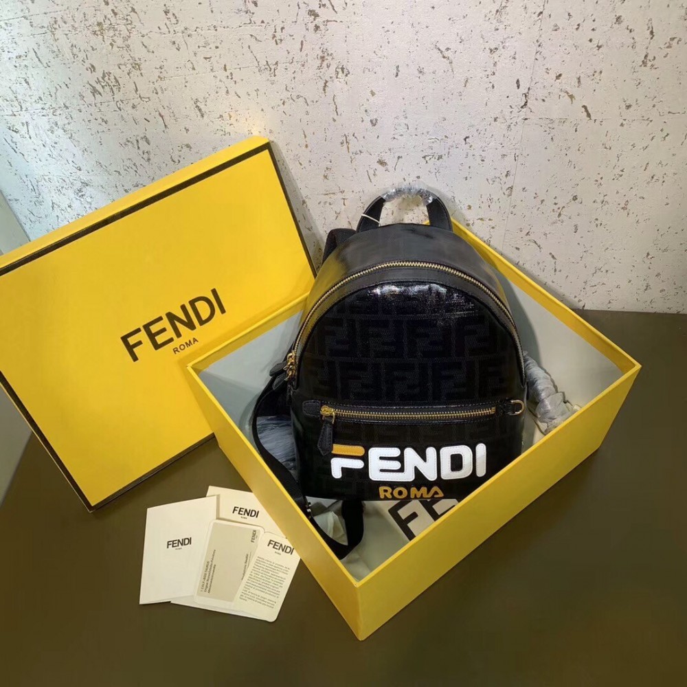 Fendi Black Glazed Fabric Mini Backpack LDBS241027