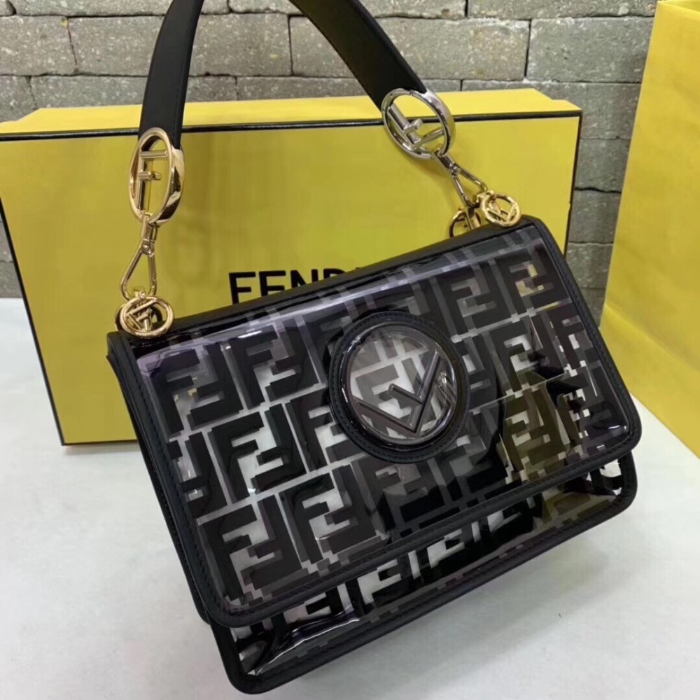 Fendi Black Kan I F Bag In Transparent PU LDBS241029