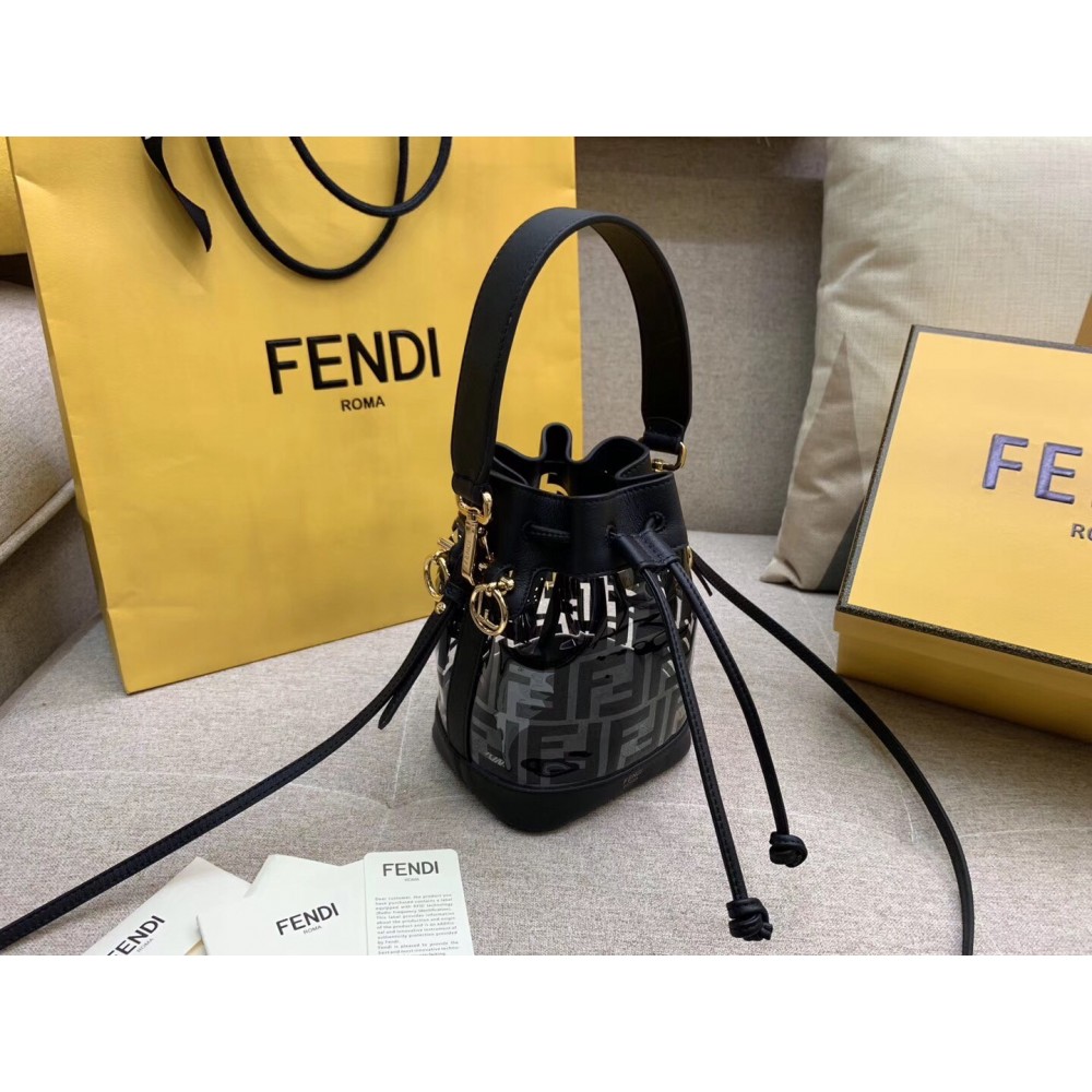 Fendi Black Mon Tresor Mini Bucket Bag In Transparent PU LDBS241040