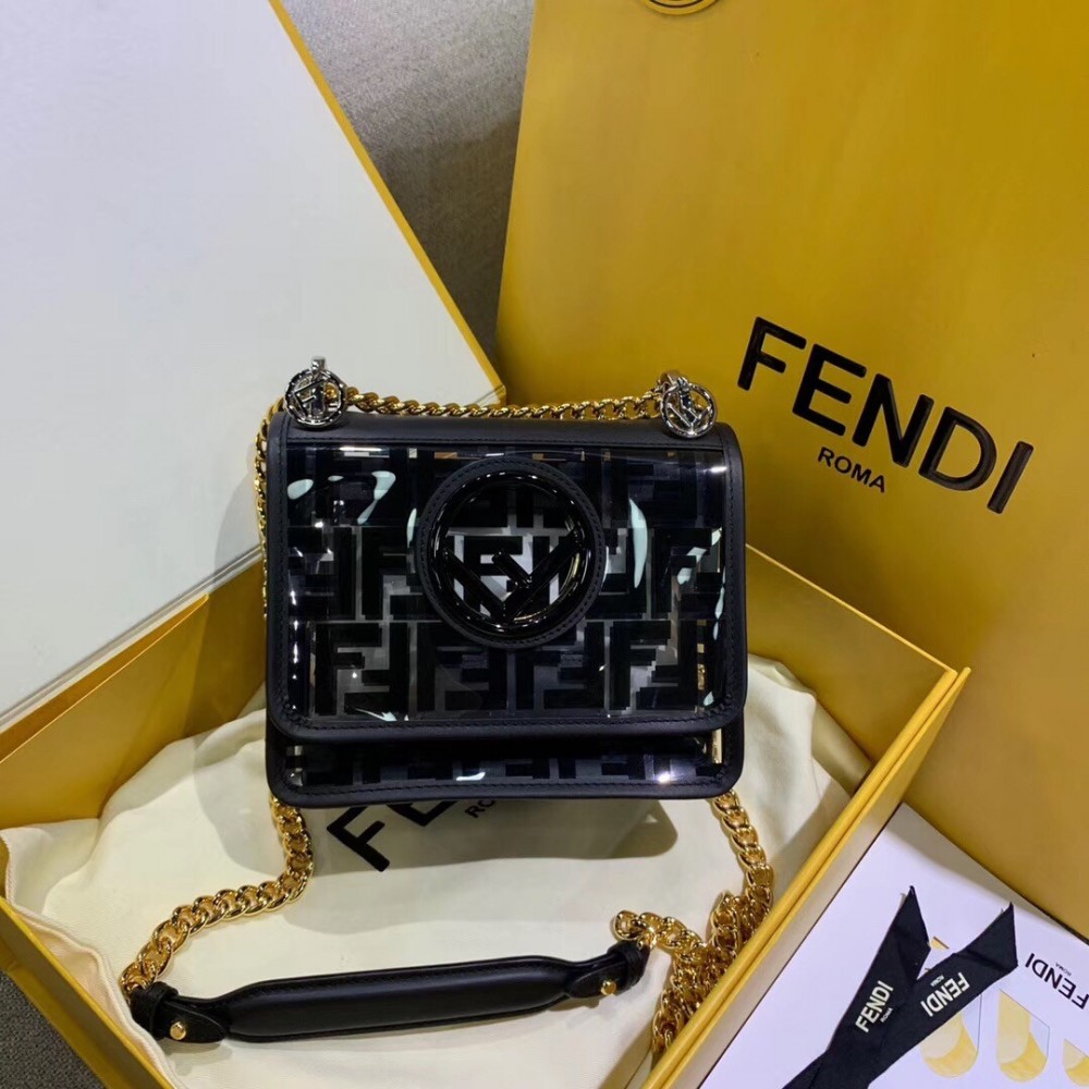 Fendi Black Small Kan I F Bag In Transparent PU LDBS241045