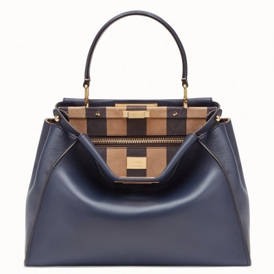 Fendi Blue Peekaboo Medium Bag With Pequin Motif LDBS241049