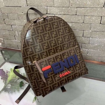 Fendi Brown Glazed Fabric Large Backpack LDBS241051