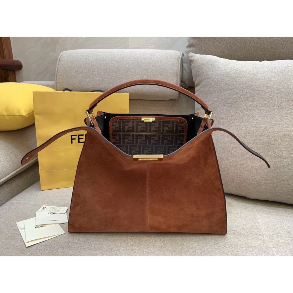 Fendi Brown Peekaboo X Lite Large Suede Bag LDBS241054