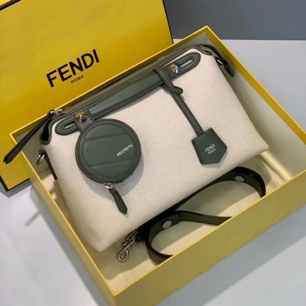 Fendi By The Way Medium Bag In Canvas With Green Leather LDBS241058