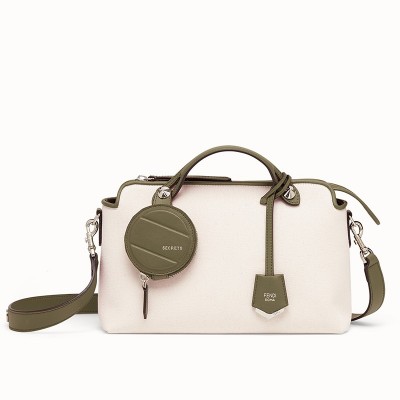 Fendi By The Way Medium Bag In Canvas With Green Leather LDBS241058