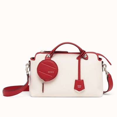 Fendi By The Way Medium Bag In Canvas With Red Leather LDBS241059